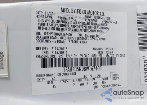 2008 Ford Focus Se from USA, damaged, VIN 1FAHP35N08W167400